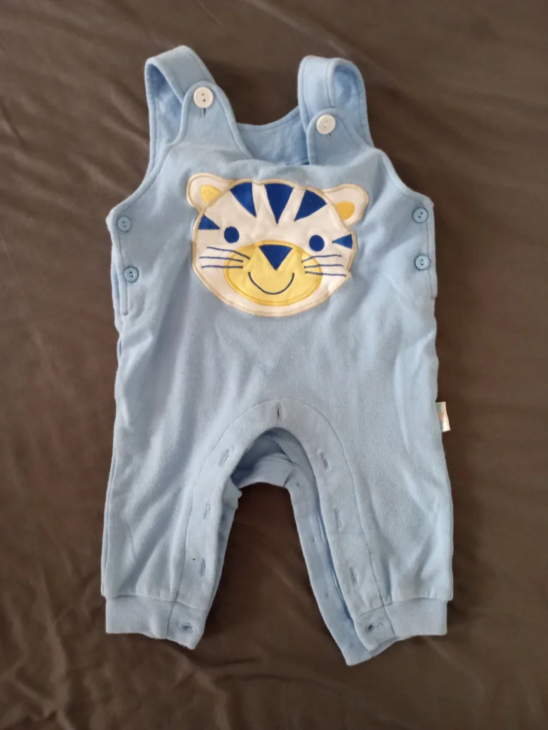 Baby Blue Tiger Appliqué Overalls (0-6 months) thumbnail