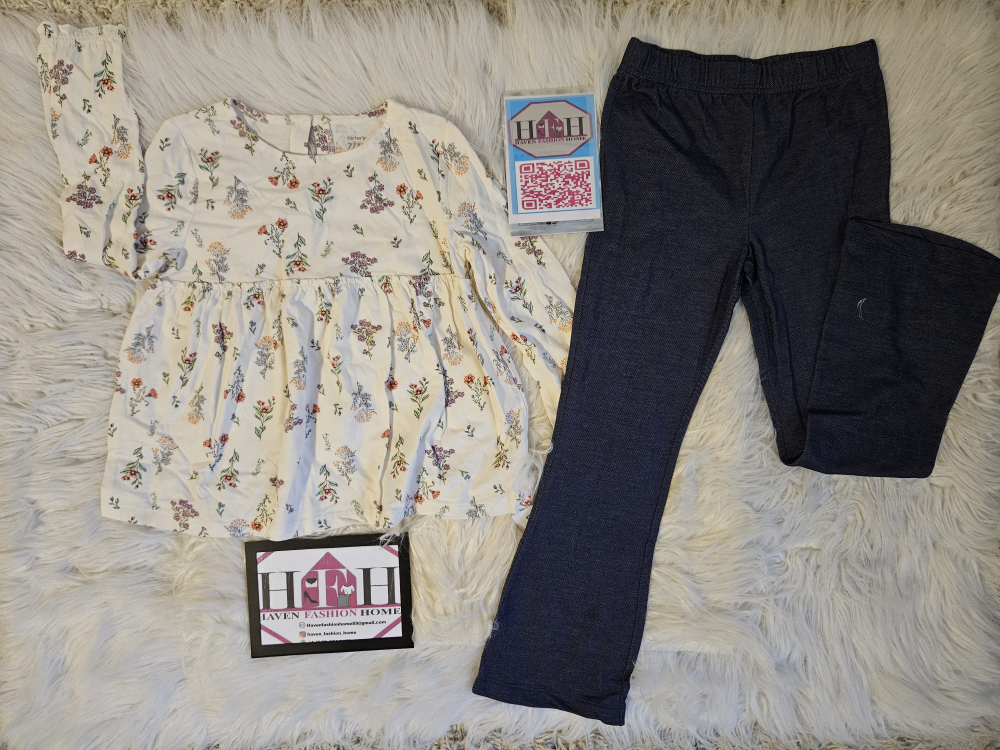 Carter's Floral Top & Navy Pants - Size 7