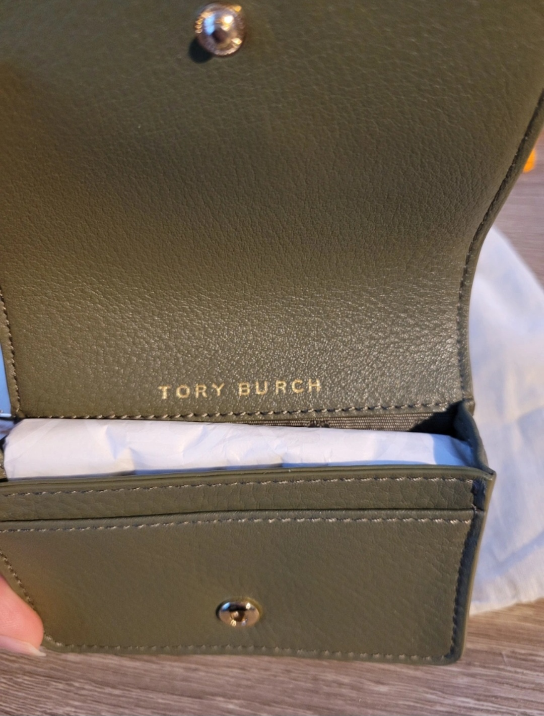 Tory Burch Leather Card Case - Olive Green - photo 4