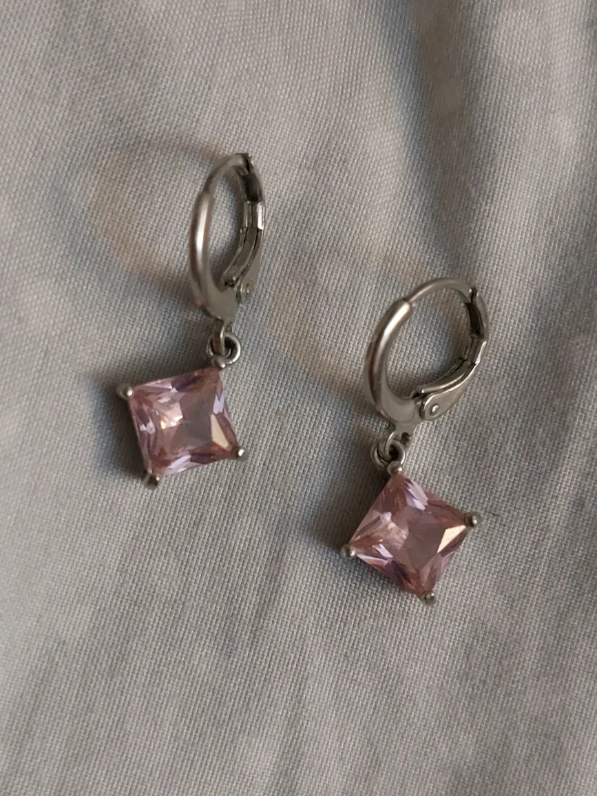 Pink Stone Drop Earrings thumbnail