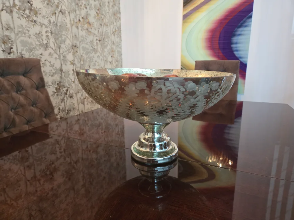 Decorative Silver Pedestal Bowl with Decorative Balls thumbnail
