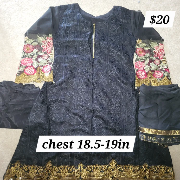 Black Embroidered Dress - Chest 18.5-19 inches thumbnail