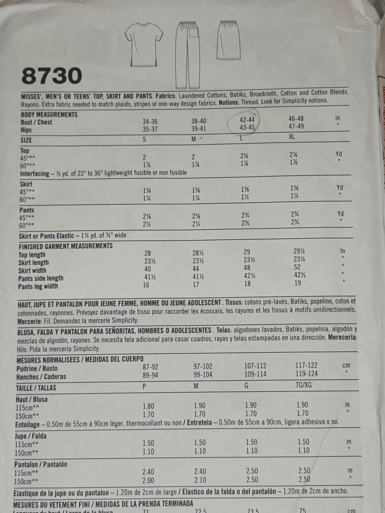 Simplicity 8730 Sewing Pattern - Size L - photo 2