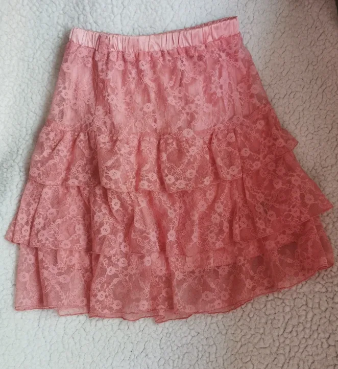 Pink Lace Tiered Skirt thumbnail