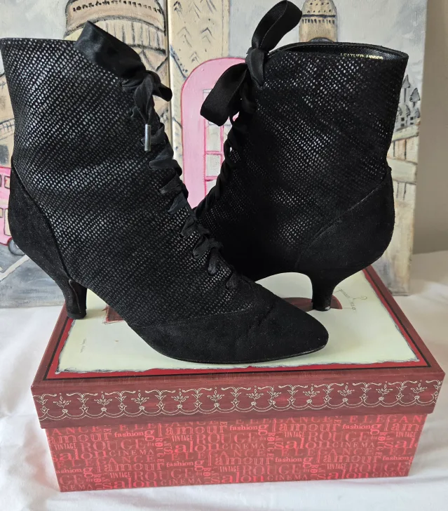 Black Genuine Leather Suede Lace-Up Ankle Boots