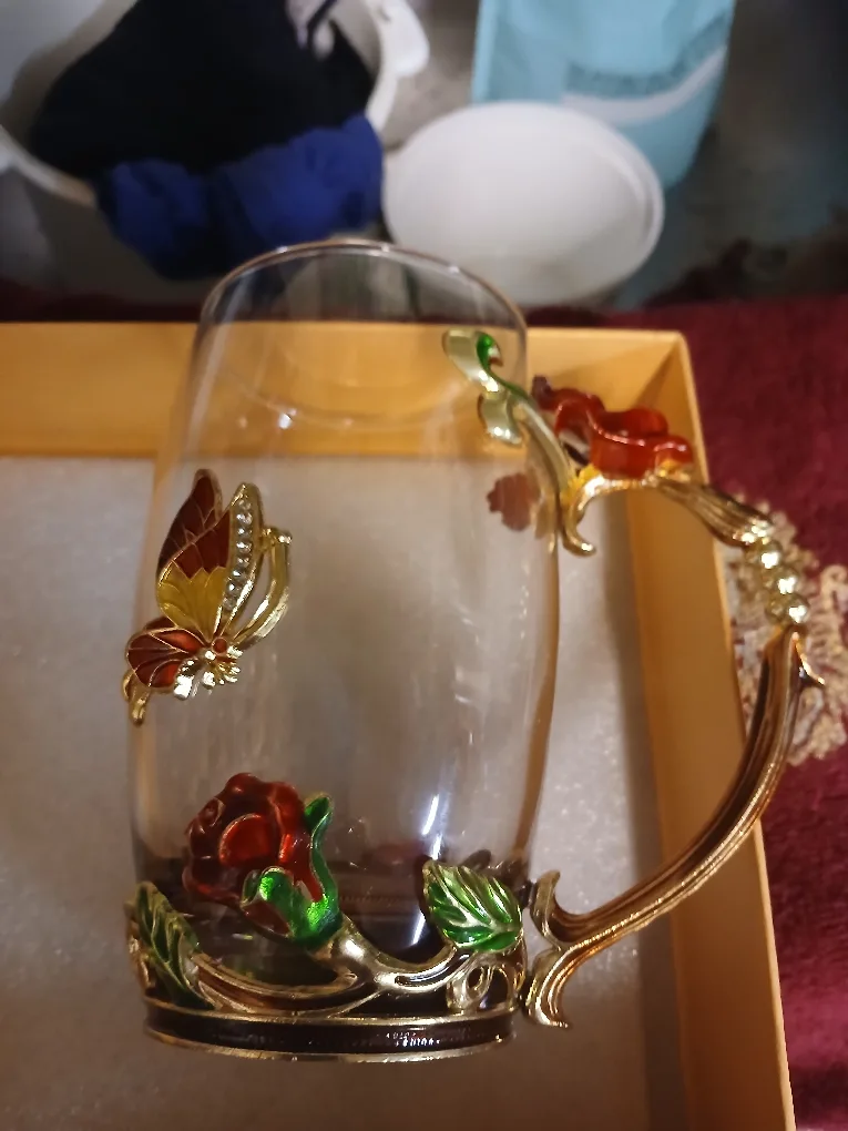 Luxury Glass Mug with Rose Handle thumbnail