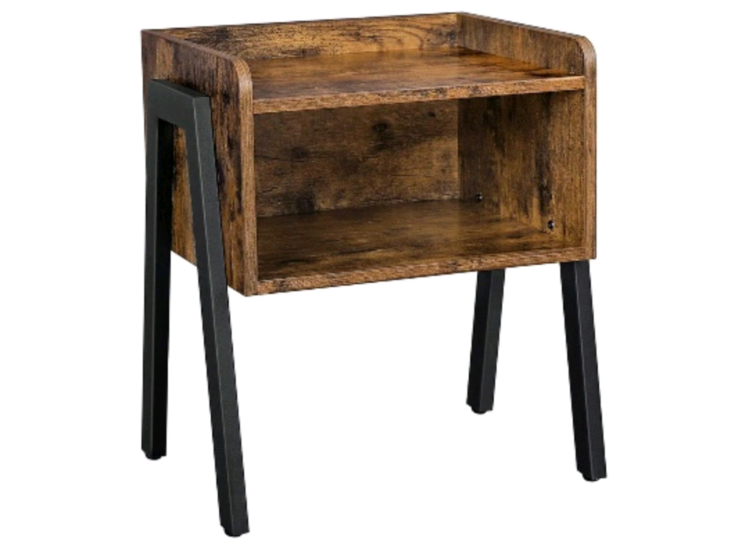 Brown Wood Nightstand with Metal Legs