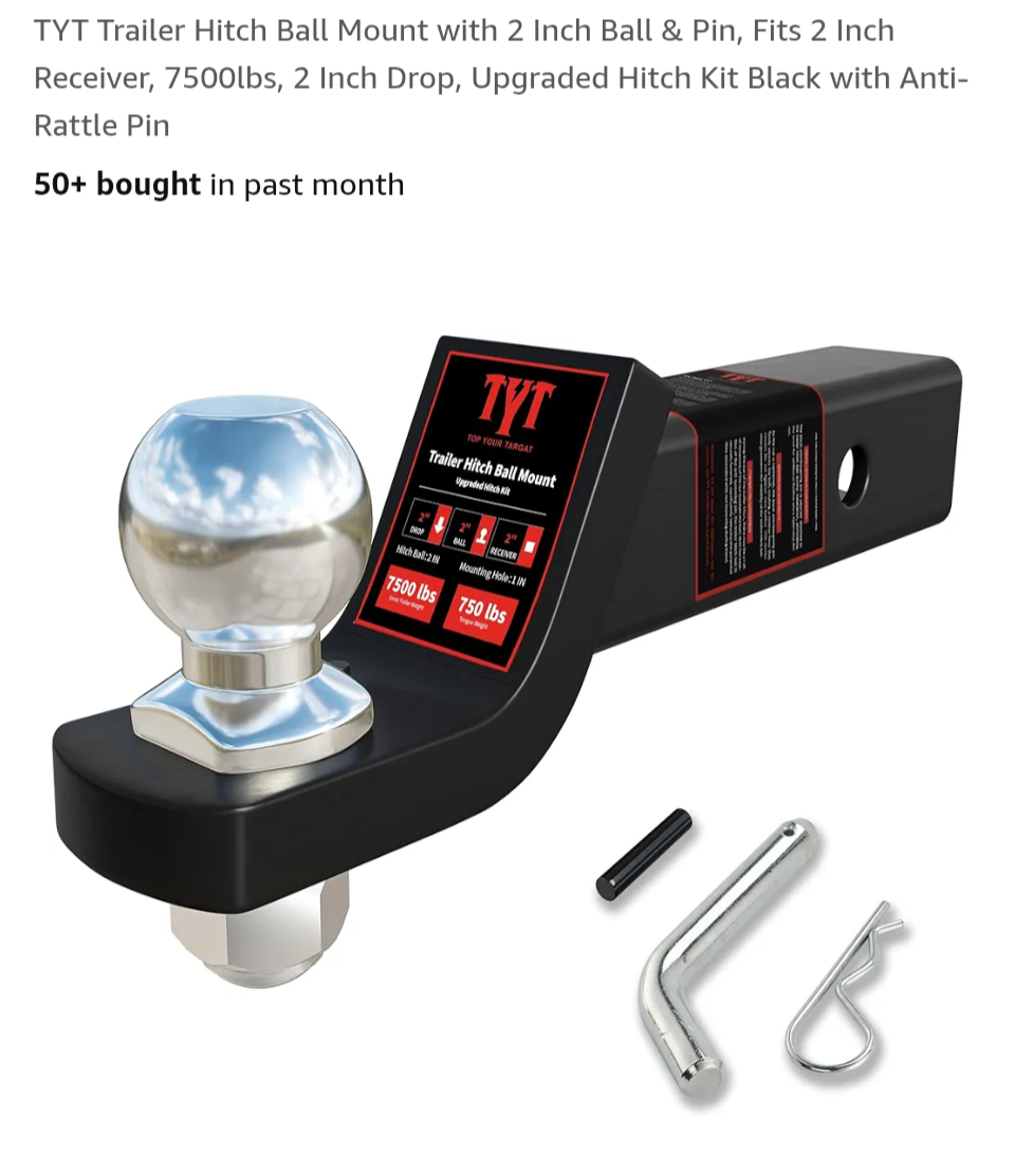 TYT Trailer Hitch Ball Mount - 2 Inch Ball