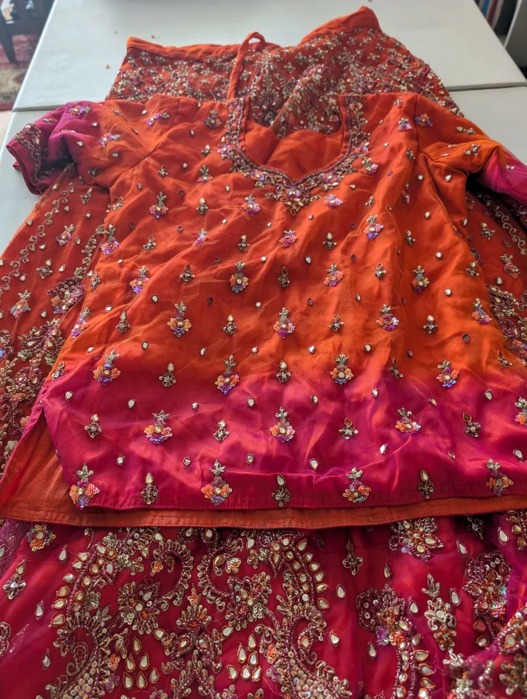 Orange and Pink Embroidered Lehenga Choli image indicator(3)