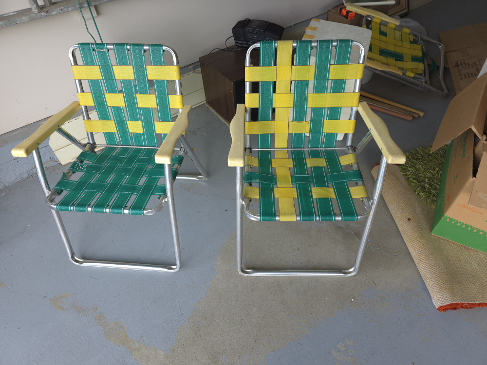 Vintage Green & Yellow Lawn Chairs - Set of 2