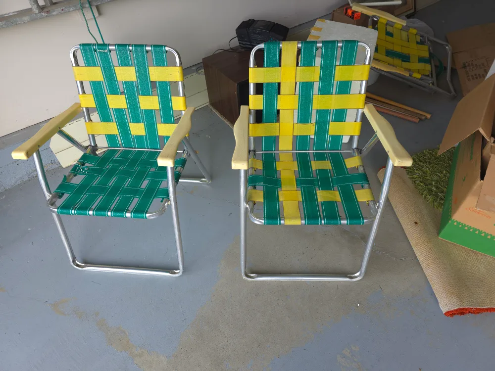 Vintage Green & Yellow Lawn Chairs - Set of 2 thumbnail