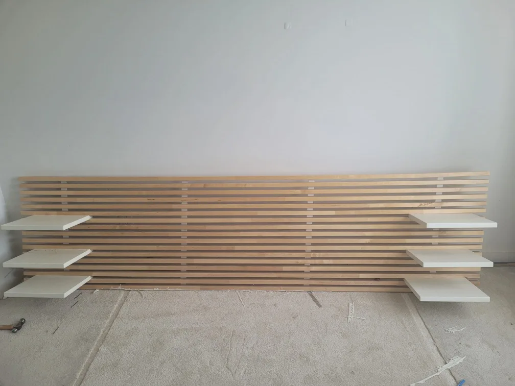 Ikea Solid Wood Headboard with Shelves thumbnail