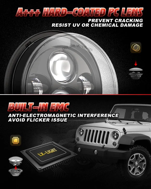 7 inch LED Headlights - Jeep Wrangler JL , hummer , bike image indicator(3)
