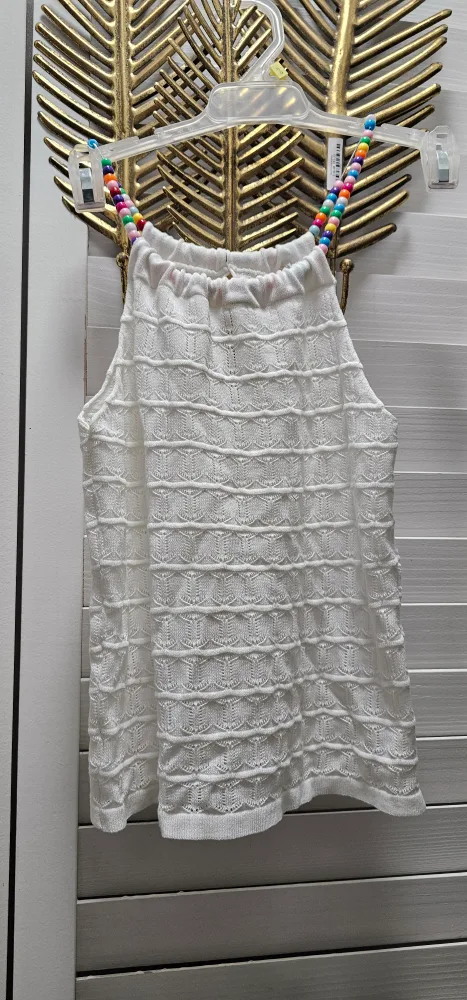 White Knit Tank Top with Beaded Straps thumbnail