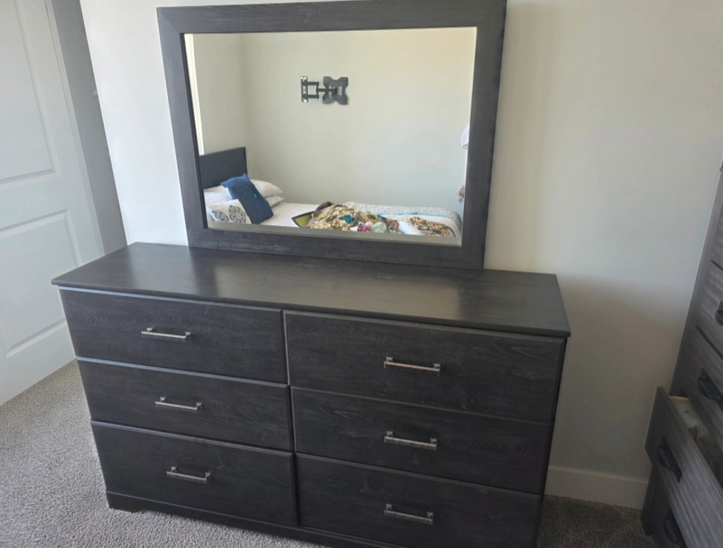 Grey 6-Drawer Dresser with Mirror