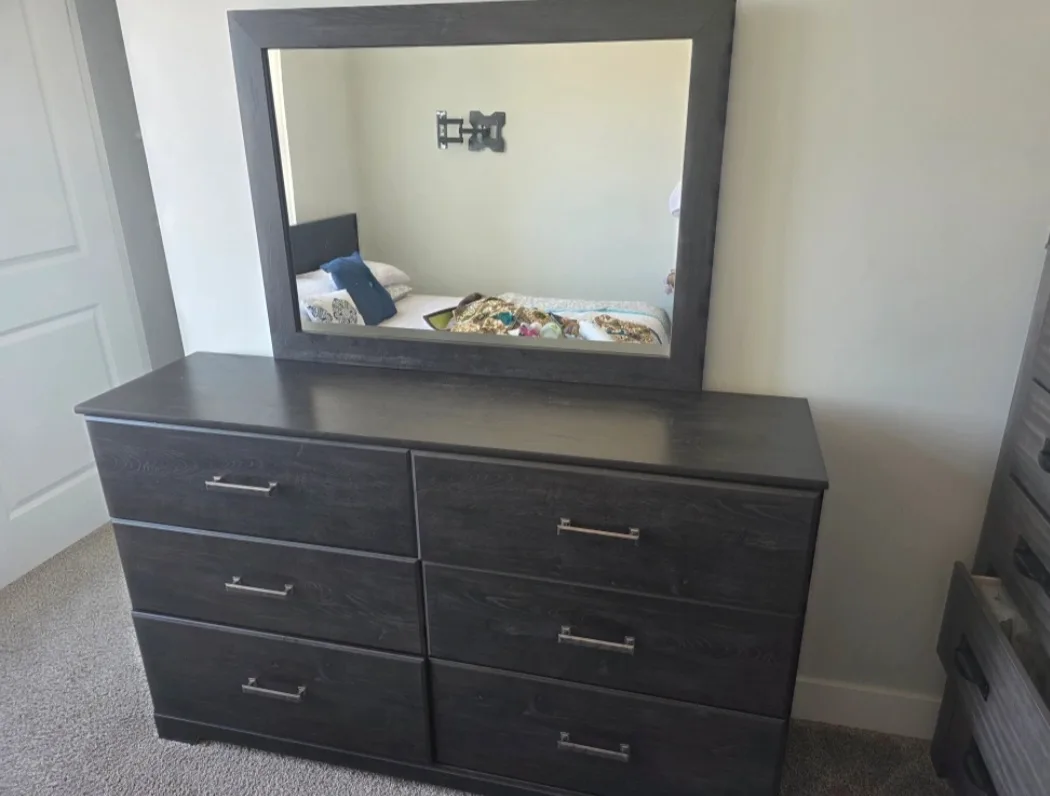 Grey 6-Drawer Dresser with Mirror