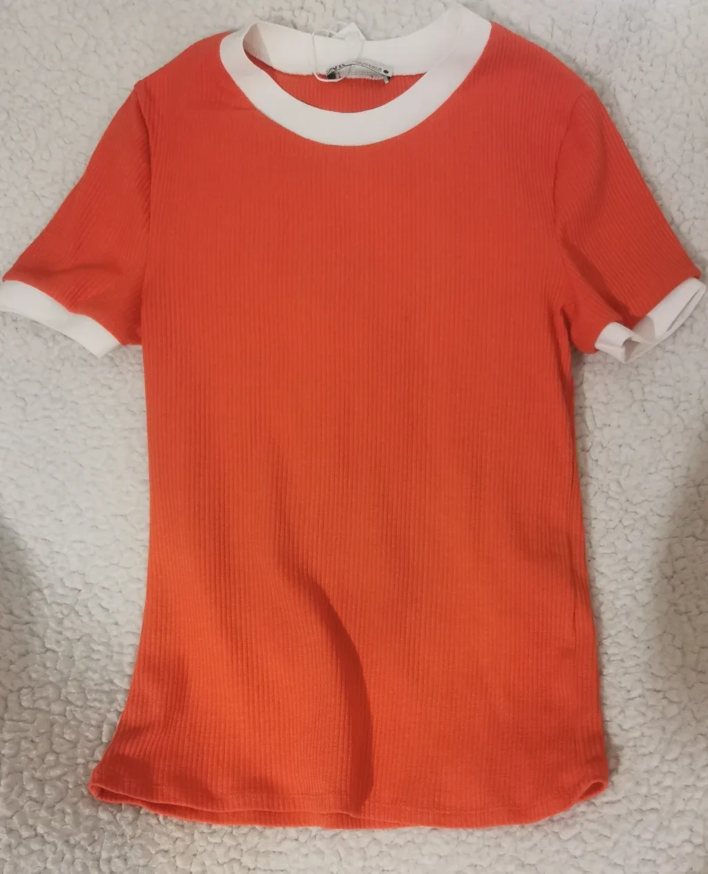 Zara Orange Ribbed T-Shirt - Size M thumbnail