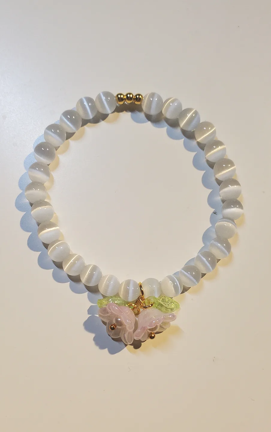 HOMEMADE Beaded Bracelet with Bell flower Charms thumbnail