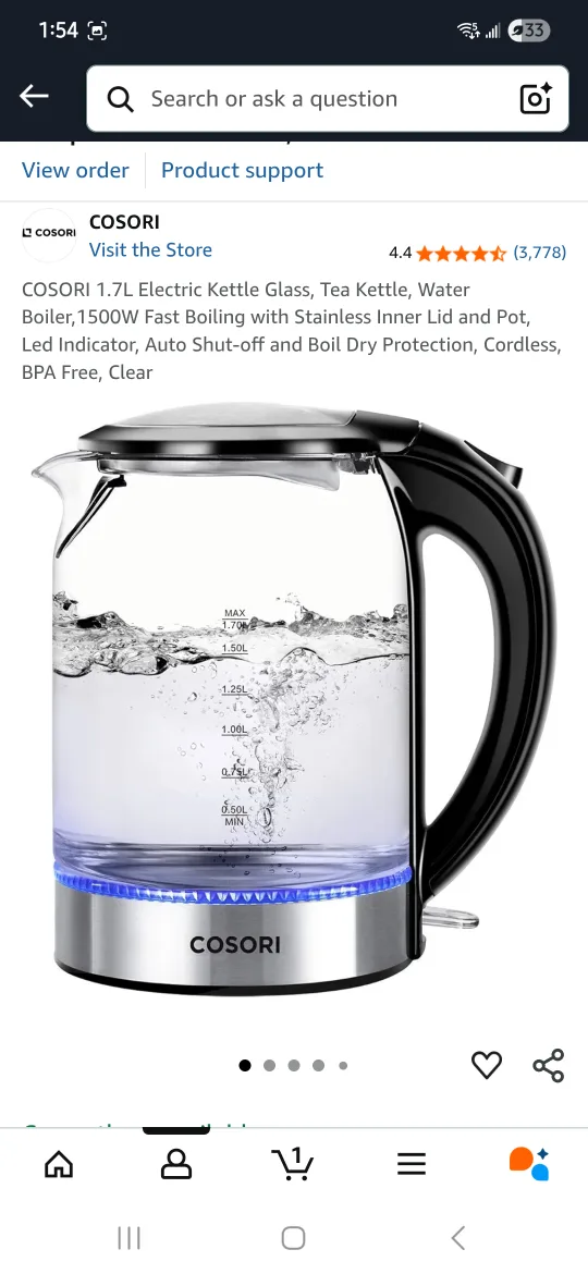 Cosori 1.7L Electric Kettle - Glass thumbnail
