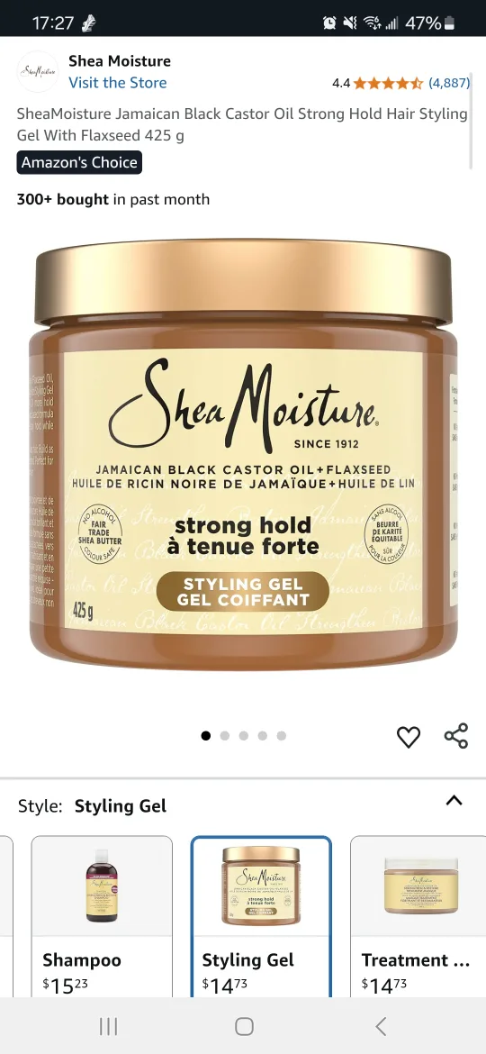 SheaMoisture Black Castor Flaxseed Strong Hold Hair Styling Gel thumbnail