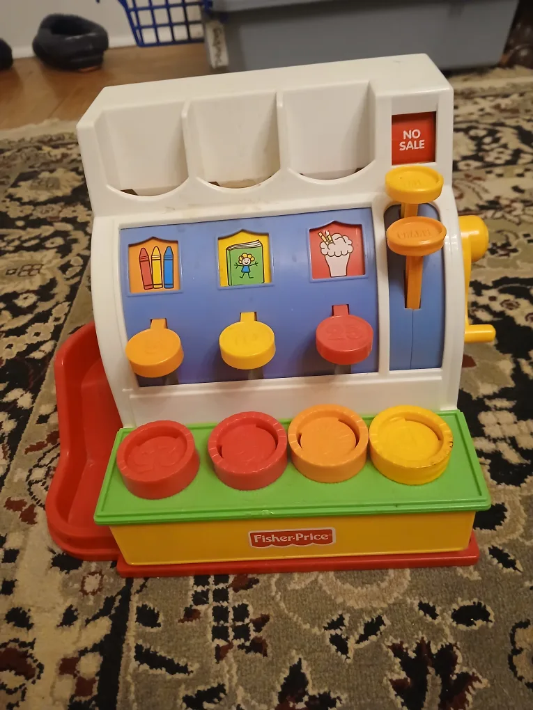 Vintage Fisher-Price toy cash register thumbnail