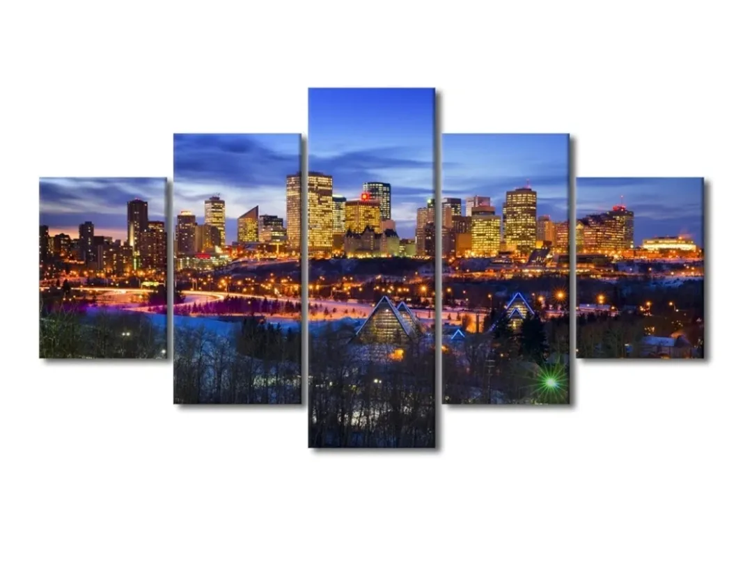 5-Piece Edmonton Cityscape Canvas Wall Art – 60”x32” Framed thumbnail