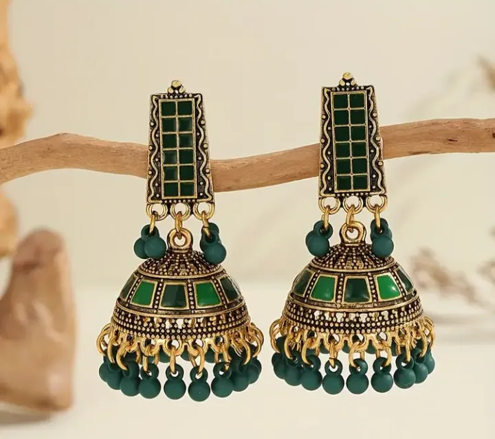 Green Jhumka Earrings thumbnail