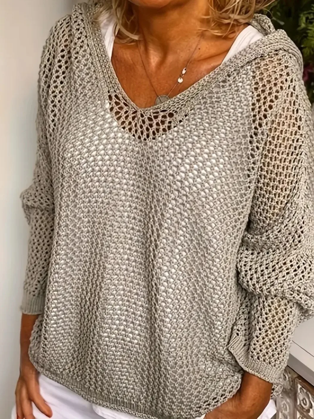 BN Cozy V-Neck Knitted Hooded Summer Sweater thumbnail