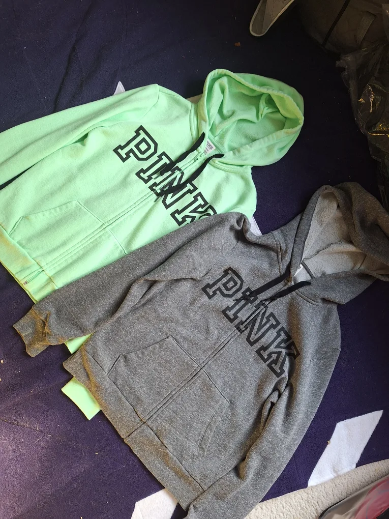 PINK Full Zip Hoodie - Green & Grey thumbnail