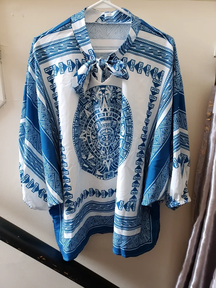 Blue & White Patterned Top thumbnail