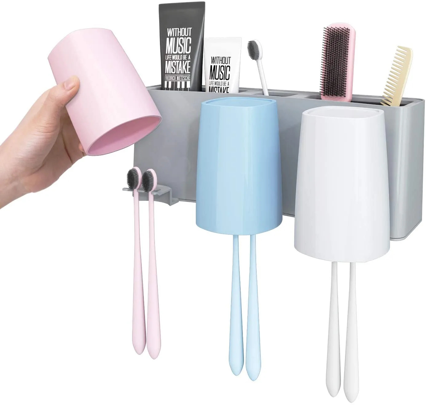 NEW Toothbrush Holder w/ 6 Toothbrush Slots, 3 Slots and 3 cups thumbnail