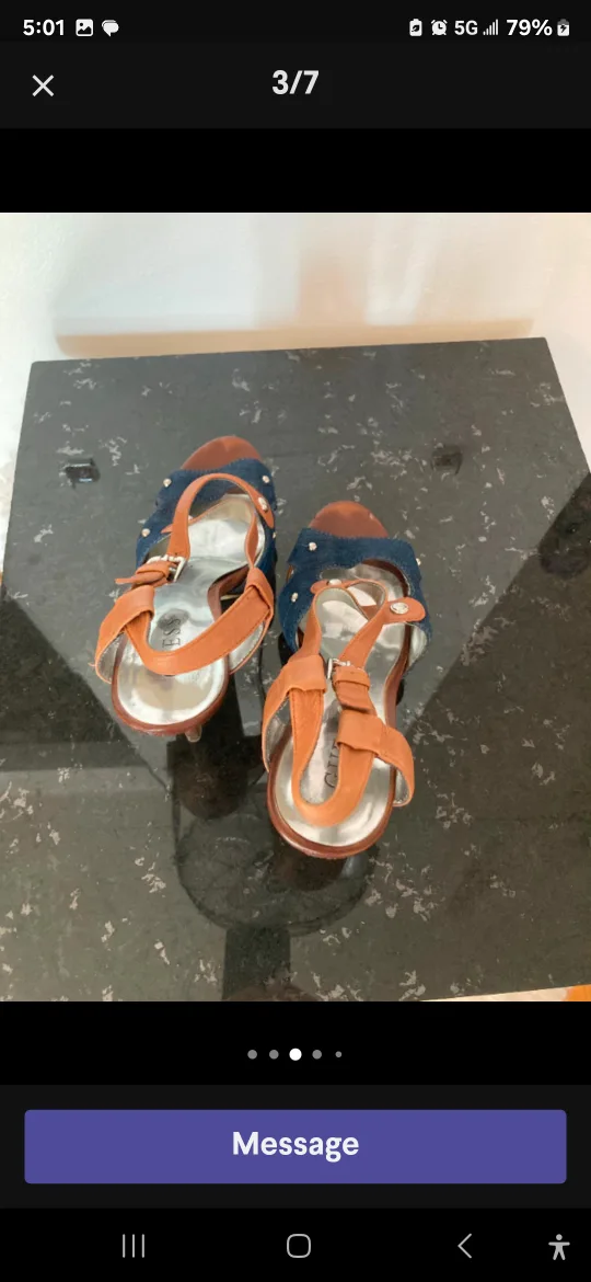 Guess Denim & Brown Leather Heels thumbnail