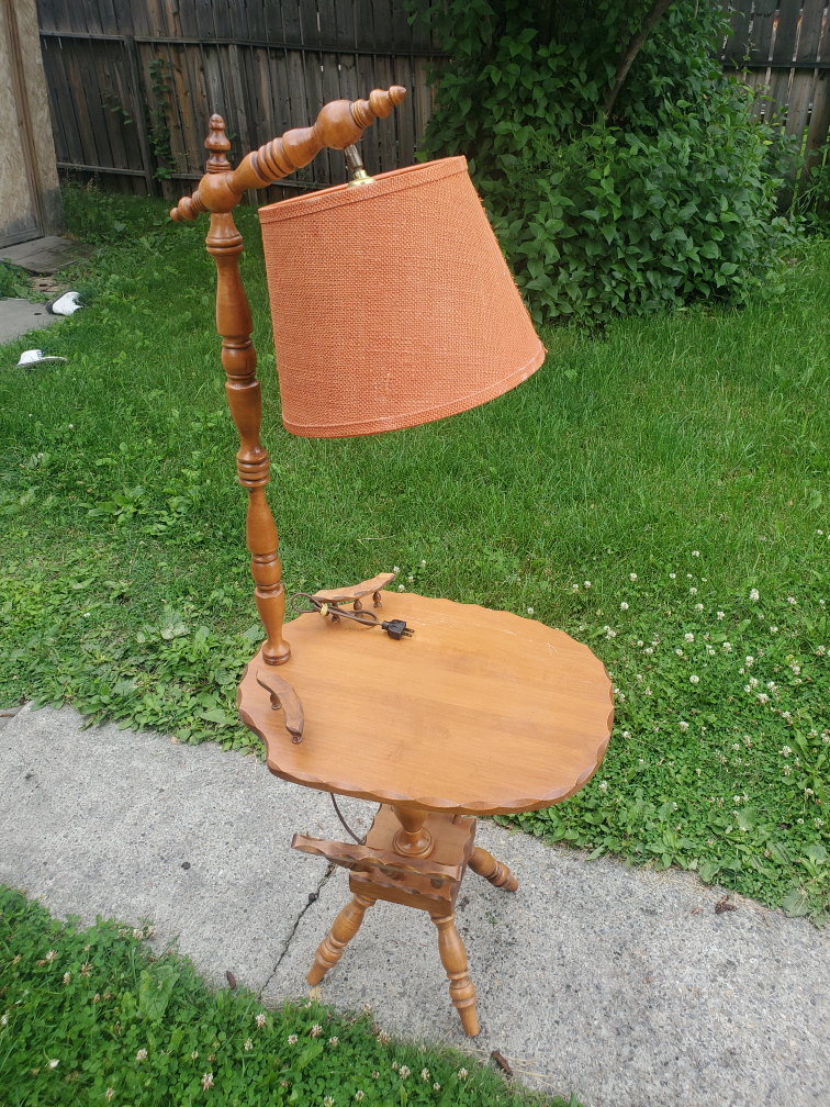 Vintage Mid-Century Wood Table Lamp + Accent Table