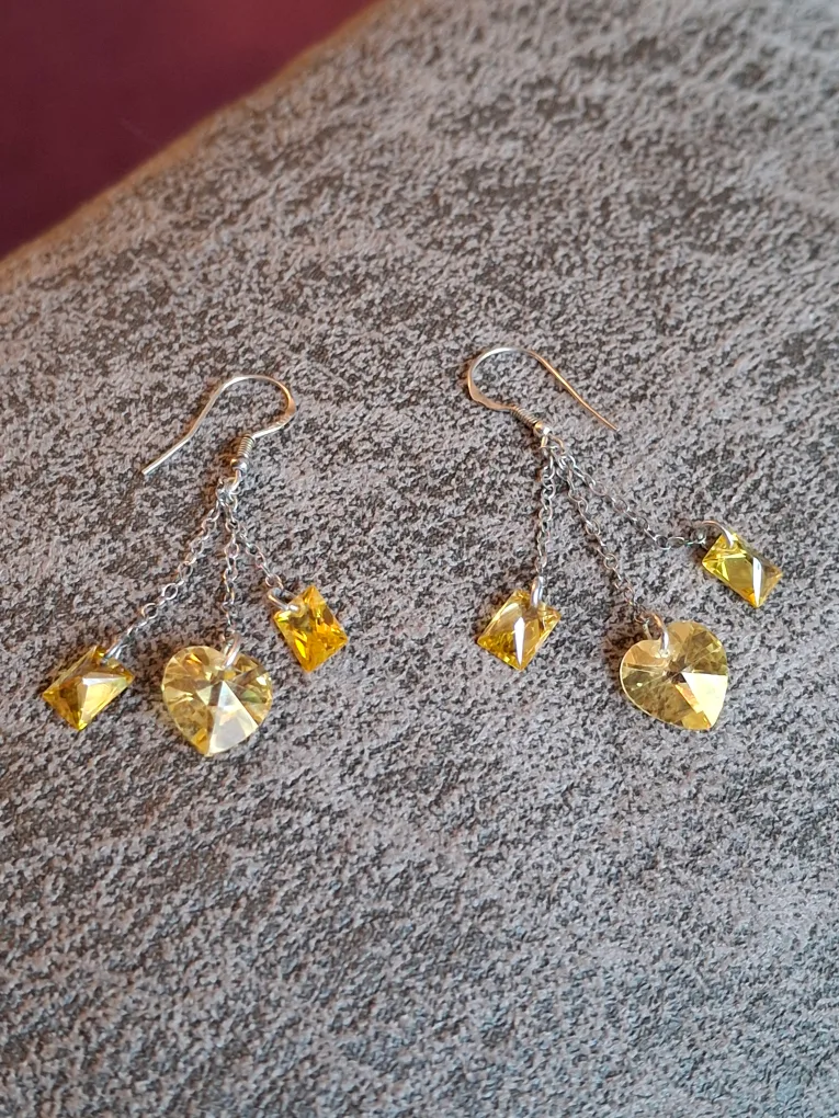 Yellow Crystal Heart Dangle Earrings thumbnail