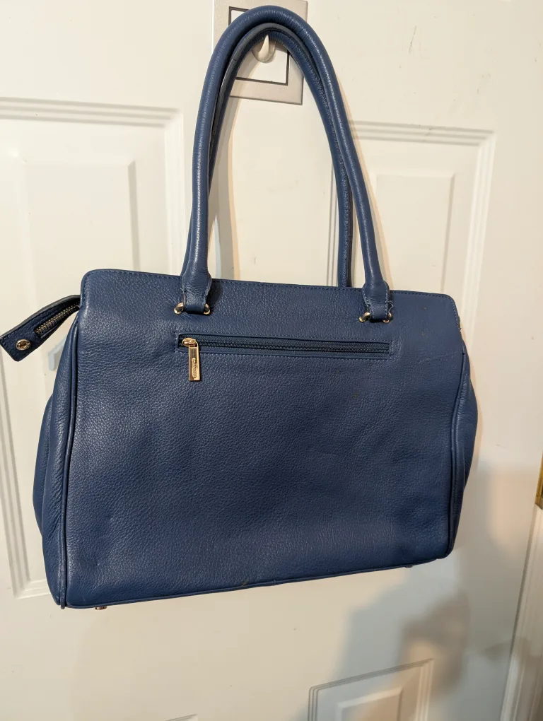 Danier Blue Leather Handbag - 15"x12" image indicator(2)