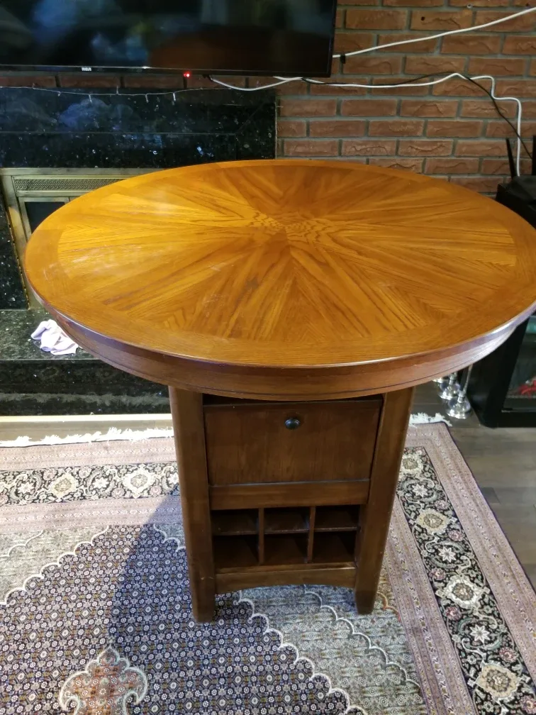 Round Wooden Bar Table with Wine Rack thumbnail