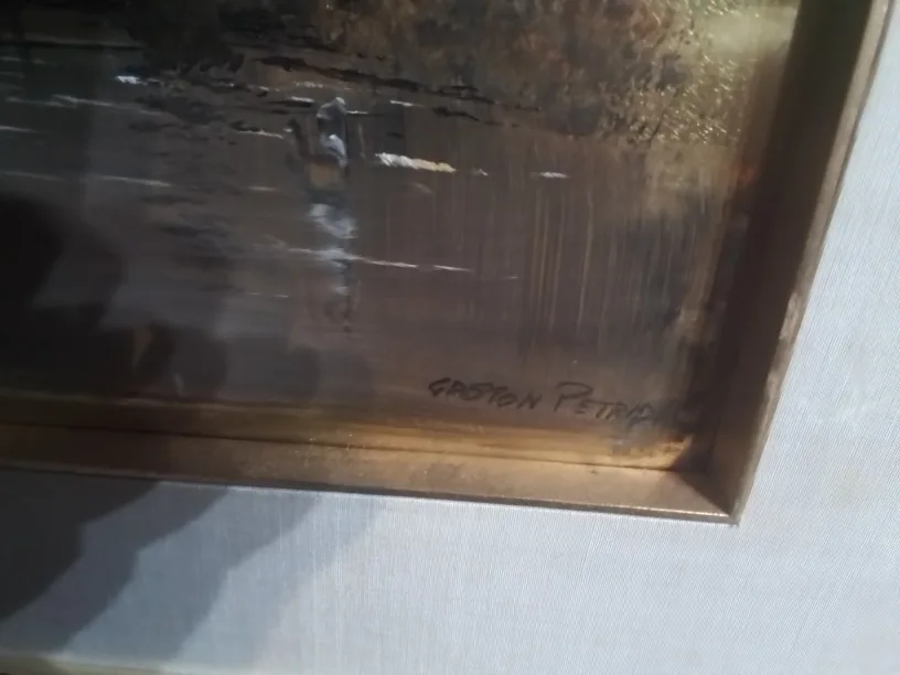 Framed Landscape Painting by Gaston Petridis on Brass image indicator(3)