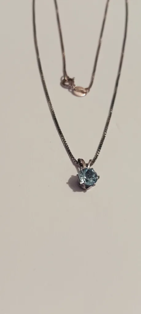 Sterling Silver 925  Blue Topaz Gemstone Pendant Necklace thumbnail