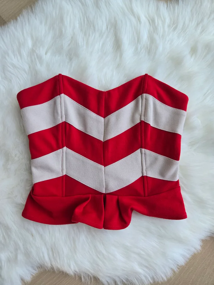Red and White Strapless top thumbnail