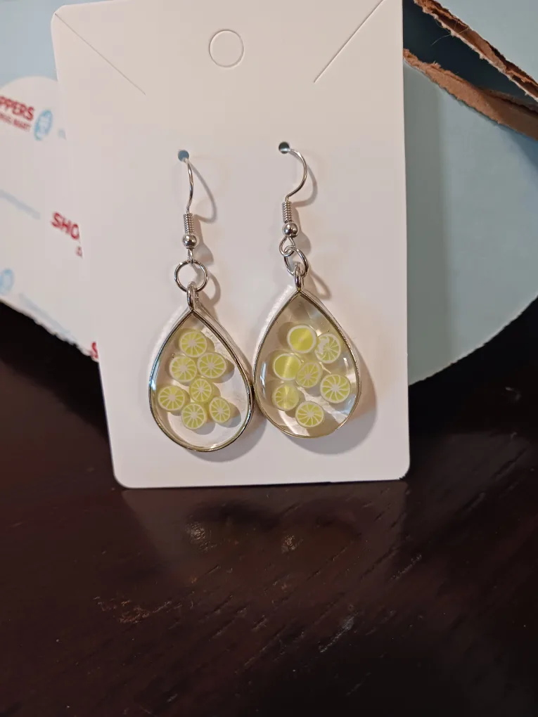 Lime Slice Teardrop Resin Earrings