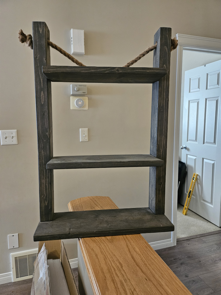 Wooden Ladder Shelf with Rope Accent