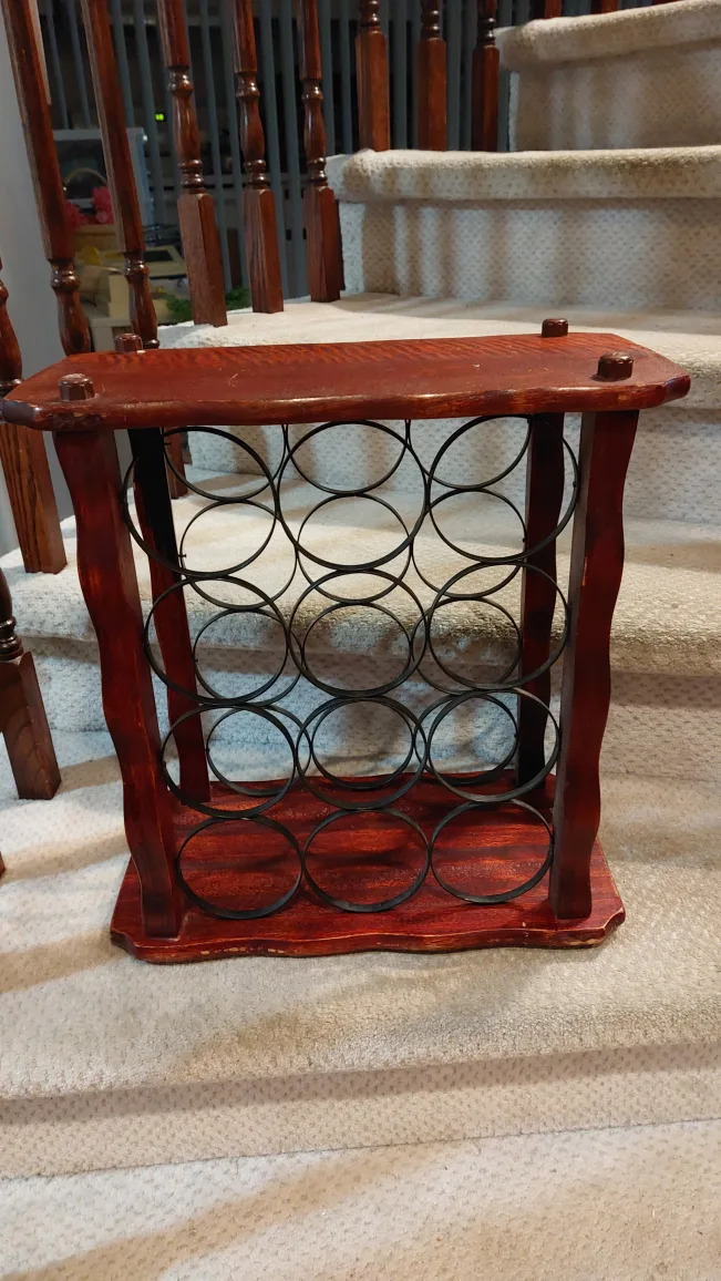 vintage solid wood and metal wine rack image indicator(2)