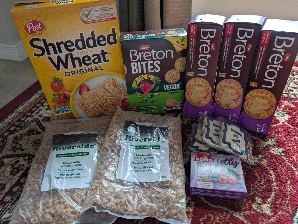Variety of snacks: Shredded Wheat, Breton Bites, Granola thumbnail