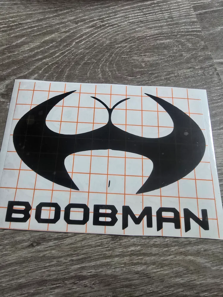 black 6 inch "Boobman" batman parody decal thumbnail