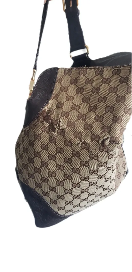 Vintage Gucci Hobo Bag - Jacquard Print Brown Leather Gold image indicator(4)
