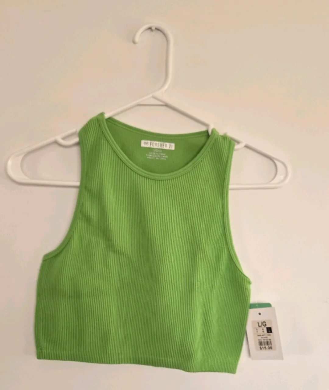 Forever 21 Green Ribbed Tank Top - Size L thumbnail