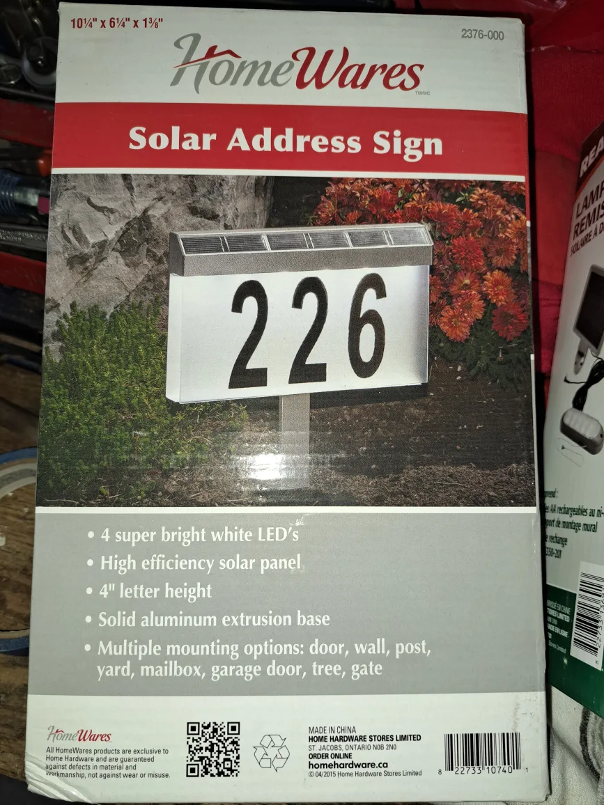 Home Wares Solar Address Sign - New in Box! thumbnail