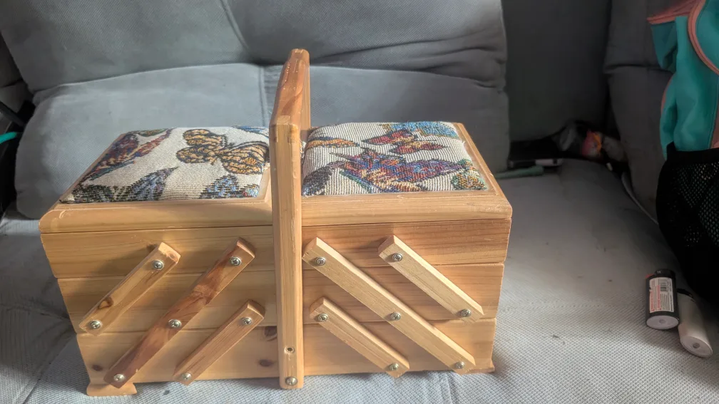 Wooden Sewing Box with Butterfly Fabric thumbnail