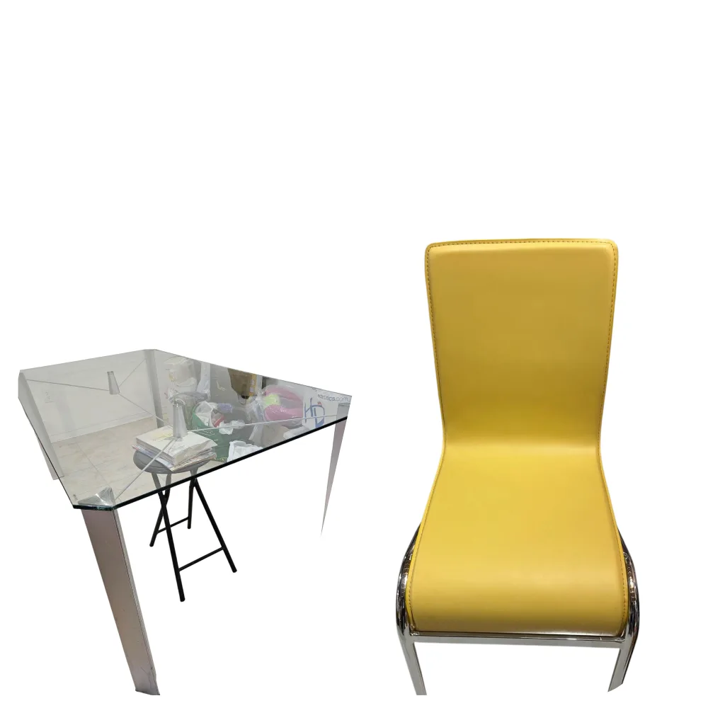 Glass Dining Table & Yellow Chair Set thumbnail