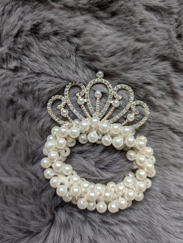Pearl & Rhinestone Crown Hair Tie thumbnail